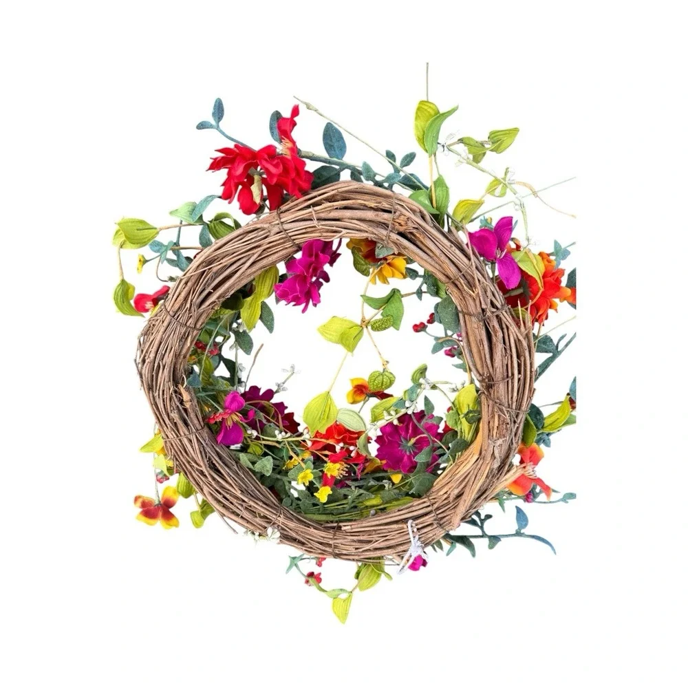 Bright Floral Artificial Spring Wreath with‎ Foliage, Pink Purple 16